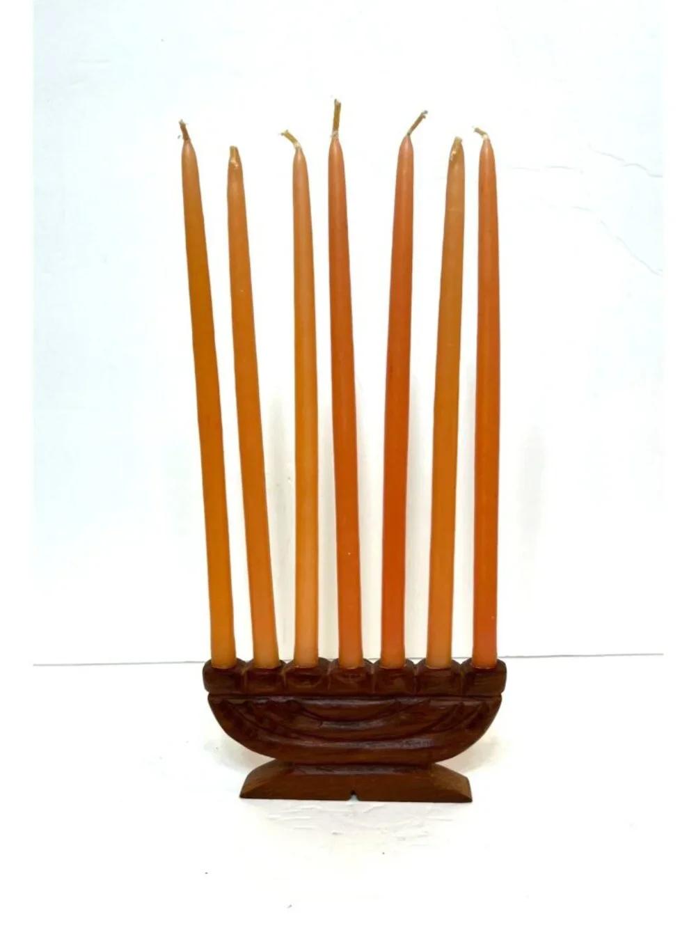 Hand-Carved Wooden Menorah 7 Candle Slots Rustic Brown Finish 6